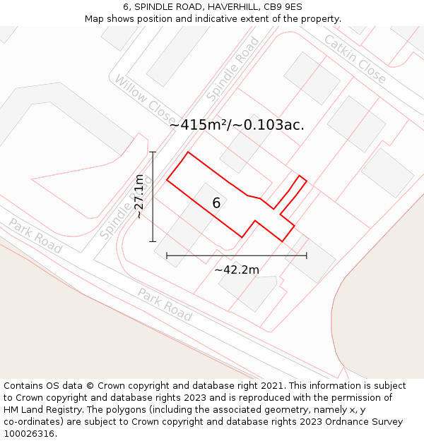 6, SPINDLE ROAD, HAVERHILL, CB9 9ES: Plot and title map