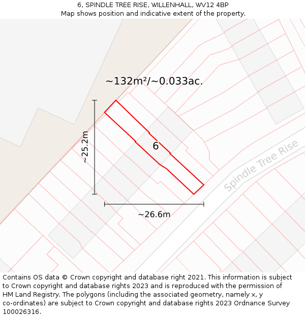 6, SPINDLE TREE RISE, WILLENHALL, WV12 4BP: Plot and title map