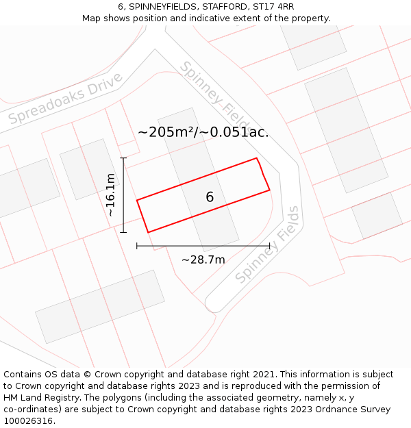 6, SPINNEYFIELDS, STAFFORD, ST17 4RR: Plot and title map