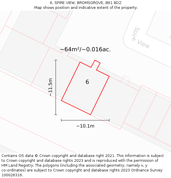 6, SPIRE VIEW, BROMSGROVE, B61 8DZ: Plot and title map