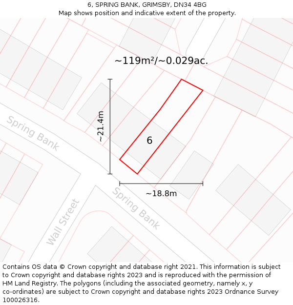 6, SPRING BANK, GRIMSBY, DN34 4BG: Plot and title map