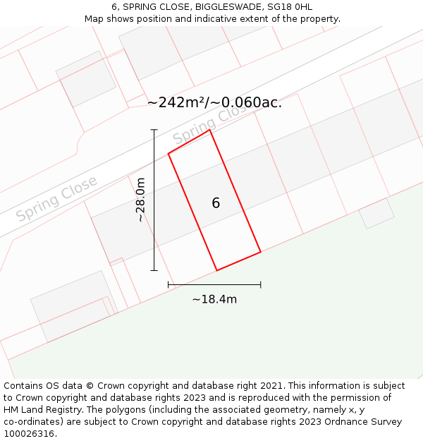 6, SPRING CLOSE, BIGGLESWADE, SG18 0HL: Plot and title map