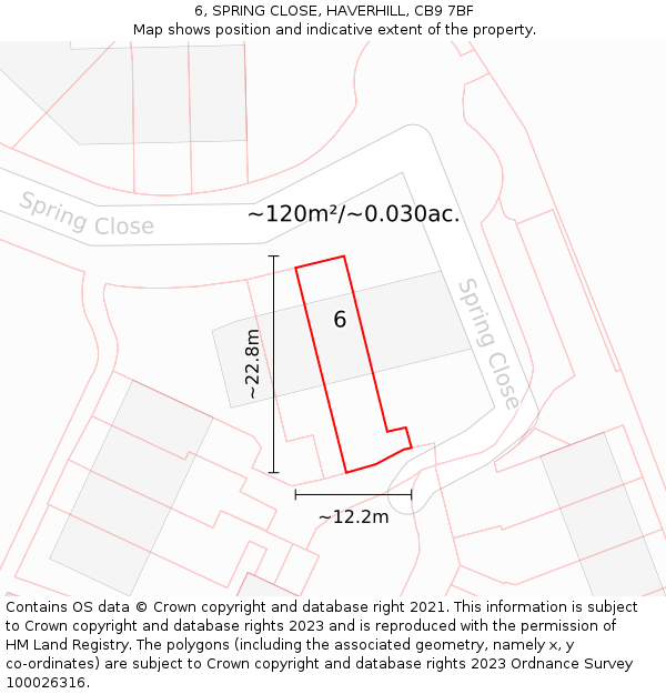 6, SPRING CLOSE, HAVERHILL, CB9 7BF: Plot and title map