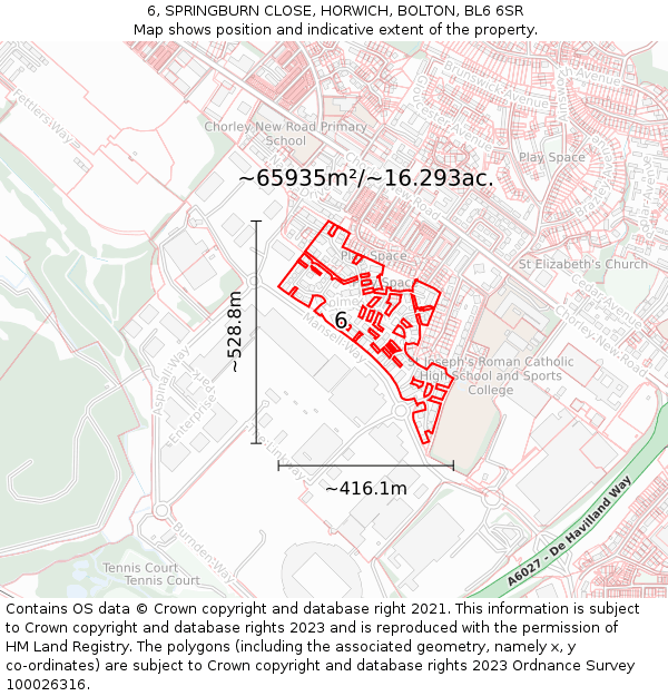 6, SPRINGBURN CLOSE, HORWICH, BOLTON, BL6 6SR: Plot and title map