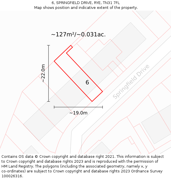 6, SPRINGFIELD DRIVE, RYE, TN31 7FL: Plot and title map