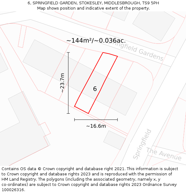 6, SPRINGFIELD GARDEN, STOKESLEY, MIDDLESBROUGH, TS9 5PH: Plot and title map