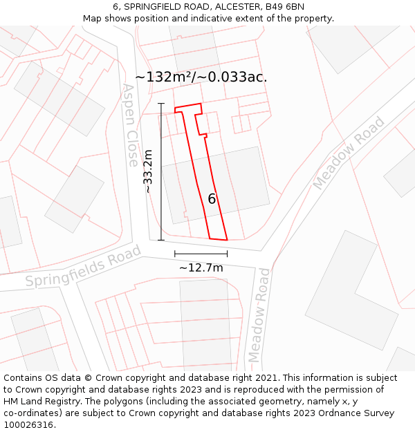 6, SPRINGFIELD ROAD, ALCESTER, B49 6BN: Plot and title map