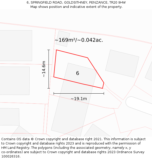 6, SPRINGFIELD ROAD, GOLDSITHNEY, PENZANCE, TR20 9HW: Plot and title map