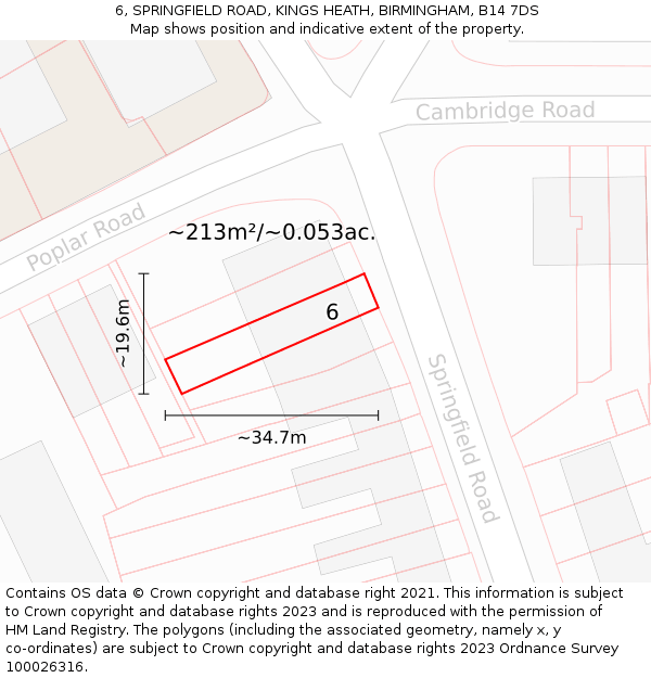 6, SPRINGFIELD ROAD, KINGS HEATH, BIRMINGHAM, B14 7DS: Plot and title map