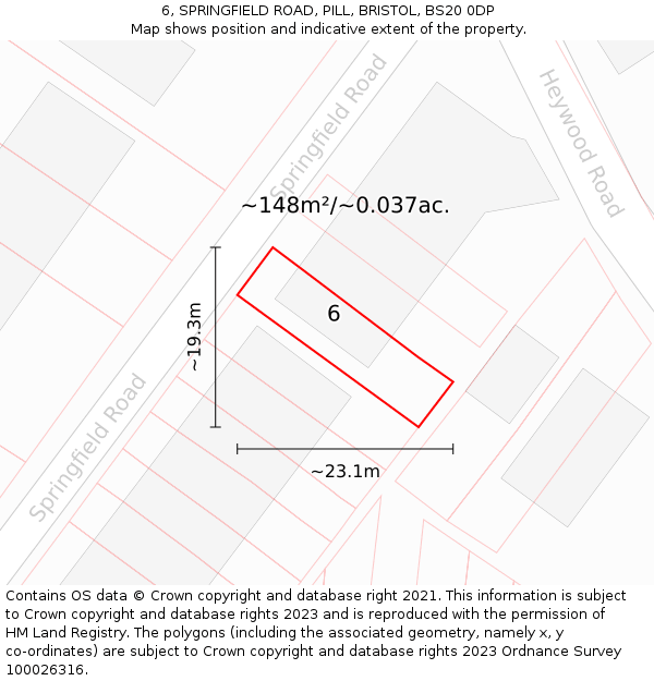 6, SPRINGFIELD ROAD, PILL, BRISTOL, BS20 0DP: Plot and title map