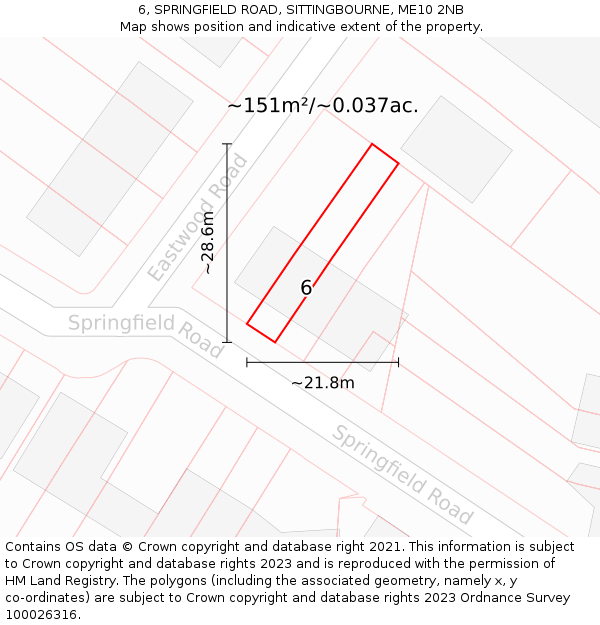 6, SPRINGFIELD ROAD, SITTINGBOURNE, ME10 2NB: Plot and title map