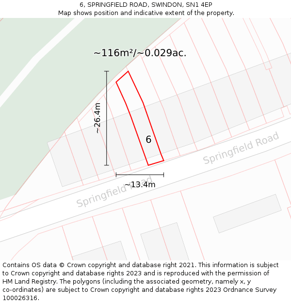 6, SPRINGFIELD ROAD, SWINDON, SN1 4EP: Plot and title map