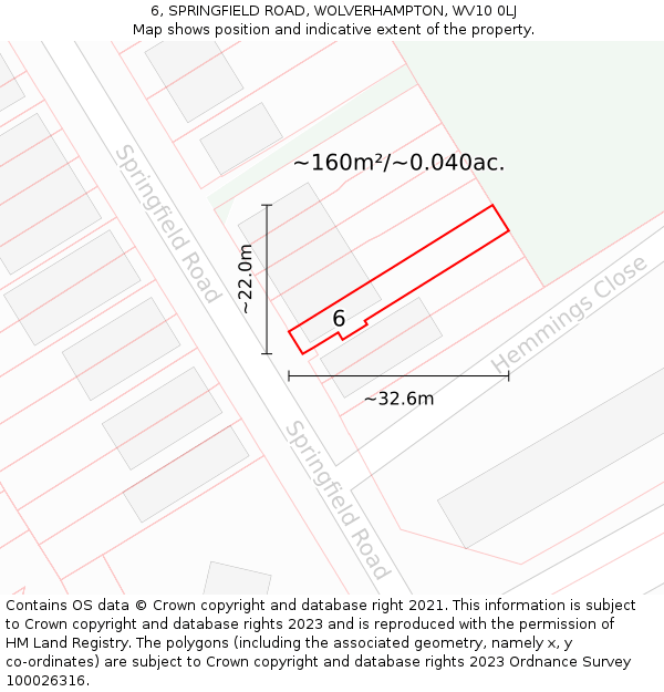 6, SPRINGFIELD ROAD, WOLVERHAMPTON, WV10 0LJ: Plot and title map