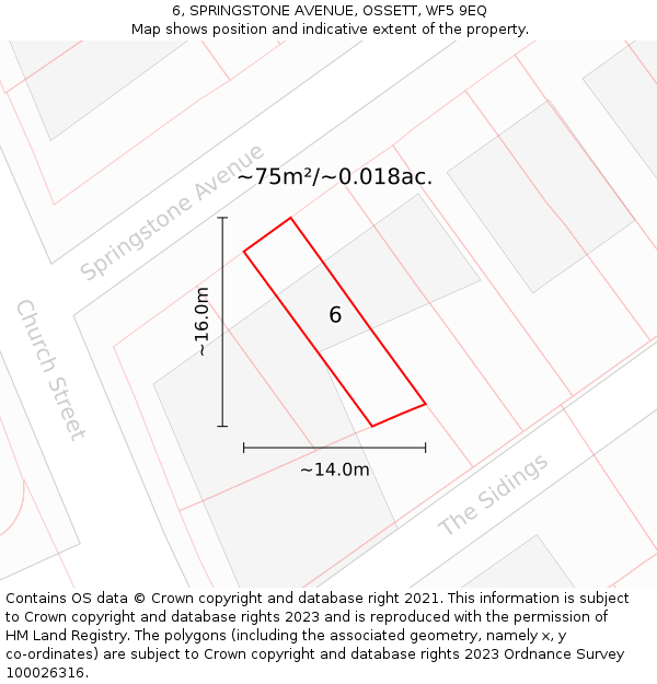 6, SPRINGSTONE AVENUE, OSSETT, WF5 9EQ: Plot and title map