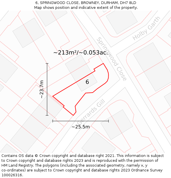 6, SPRINGWOOD CLOSE, BROWNEY, DURHAM, DH7 8LD: Plot and title map