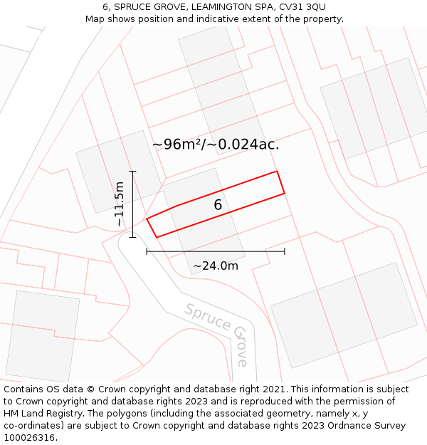 6, SPRUCE GROVE, LEAMINGTON SPA, CV31 3QU: Plot and title map