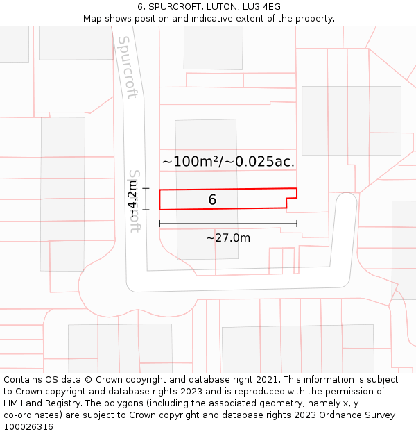 6, SPURCROFT, LUTON, LU3 4EG: Plot and title map