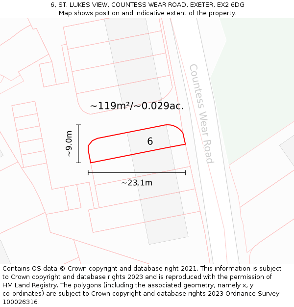 6, ST. LUKES VIEW, COUNTESS WEAR ROAD, EXETER, EX2 6DG: Plot and title map