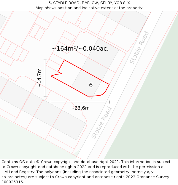 6, STABLE ROAD, BARLOW, SELBY, YO8 8LX: Plot and title map