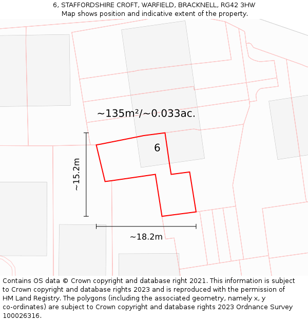 6, STAFFORDSHIRE CROFT, WARFIELD, BRACKNELL, RG42 3HW: Plot and title map