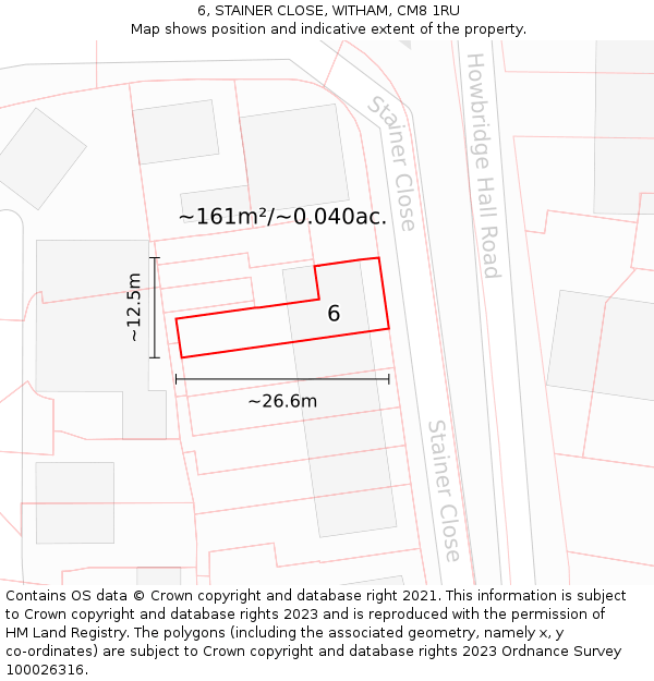 6, STAINER CLOSE, WITHAM, CM8 1RU: Plot and title map