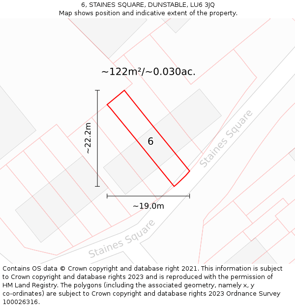 6, STAINES SQUARE, DUNSTABLE, LU6 3JQ: Plot and title map