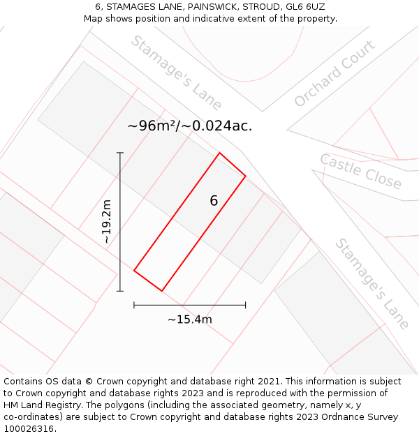6, STAMAGES LANE, PAINSWICK, STROUD, GL6 6UZ: Plot and title map