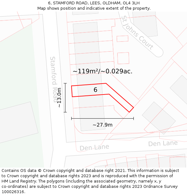 6, STAMFORD ROAD, LEES, OLDHAM, OL4 3LH: Plot and title map
