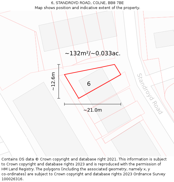 6, STANDROYD ROAD, COLNE, BB8 7BE: Plot and title map