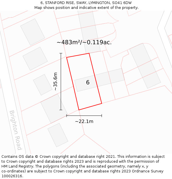 6, STANFORD RISE, SWAY, LYMINGTON, SO41 6DW: Plot and title map