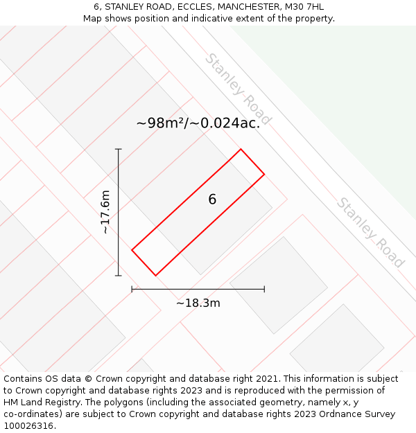 6, STANLEY ROAD, ECCLES, MANCHESTER, M30 7HL: Plot and title map