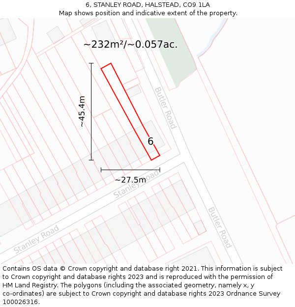 6, STANLEY ROAD, HALSTEAD, CO9 1LA: Plot and title map
