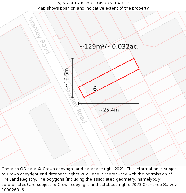6, STANLEY ROAD, LONDON, E4 7DB: Plot and title map