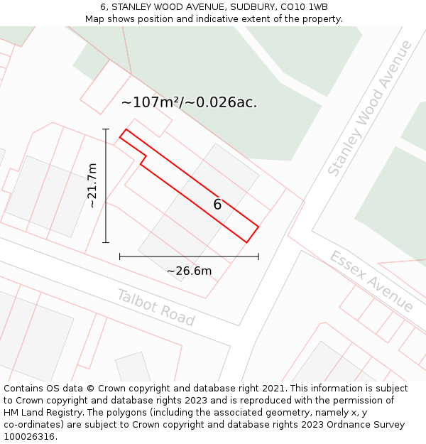 6, STANLEY WOOD AVENUE, SUDBURY, CO10 1WB: Plot and title map