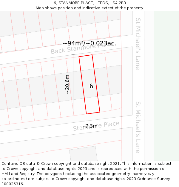 6, STANMORE PLACE, LEEDS, LS4 2RR: Plot and title map