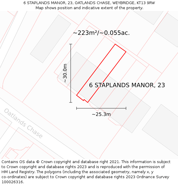 6 STAPLANDS MANOR, 23, OATLANDS CHASE, WEYBRIDGE, KT13 9RW: Plot and title map