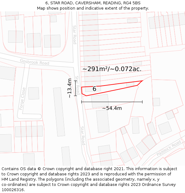 6, STAR ROAD, CAVERSHAM, READING, RG4 5BS: Plot and title map