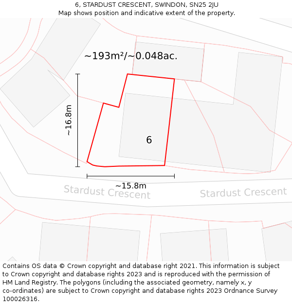 6, STARDUST CRESCENT, SWINDON, SN25 2JU: Plot and title map