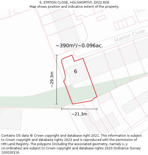 6, STATION CLOSE, HOLSWORTHY, EX22 6DE: Plot and title map