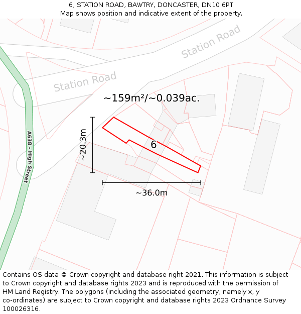 6, STATION ROAD, BAWTRY, DONCASTER, DN10 6PT: Plot and title map