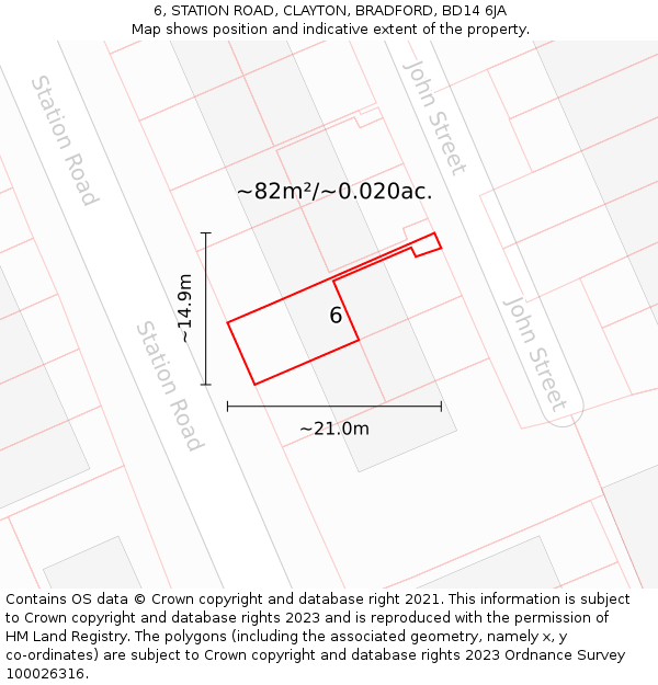 6, STATION ROAD, CLAYTON, BRADFORD, BD14 6JA: Plot and title map
