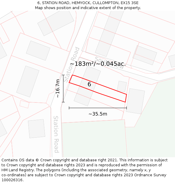 6, STATION ROAD, HEMYOCK, CULLOMPTON, EX15 3SE: Plot and title map