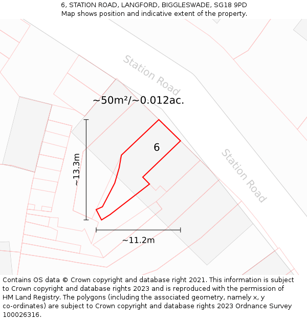 6, STATION ROAD, LANGFORD, BIGGLESWADE, SG18 9PD: Plot and title map