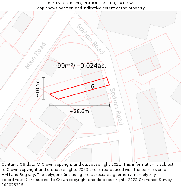 6, STATION ROAD, PINHOE, EXETER, EX1 3SA: Plot and title map