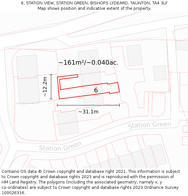 6, STATION VIEW, STATION GREEN, BISHOPS LYDEARD, TAUNTON, TA4 3LF: Plot and title map