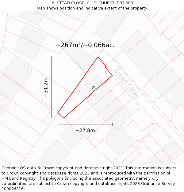 6, STEAD CLOSE, CHISLEHURST, BR7 6FB: Plot and title map