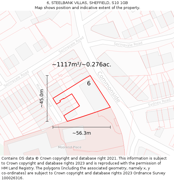6, STEELBANK VILLAS, SHEFFIELD, S10 1GB: Plot and title map