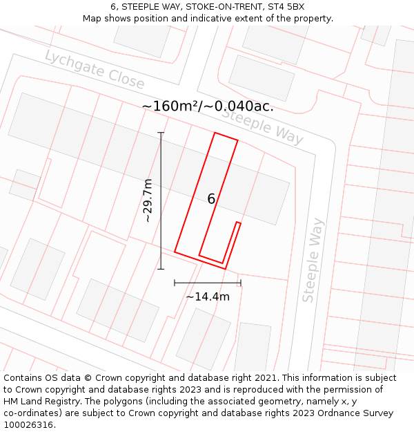 6, STEEPLE WAY, STOKE-ON-TRENT, ST4 5BX: Plot and title map