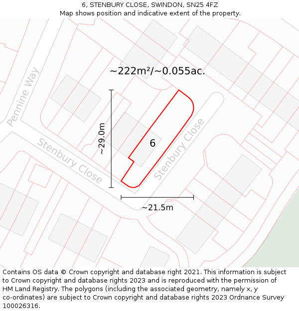 6, STENBURY CLOSE, SWINDON, SN25 4FZ: Plot and title map