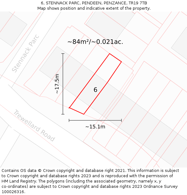 6, STENNACK PARC, PENDEEN, PENZANCE, TR19 7TB: Plot and title map